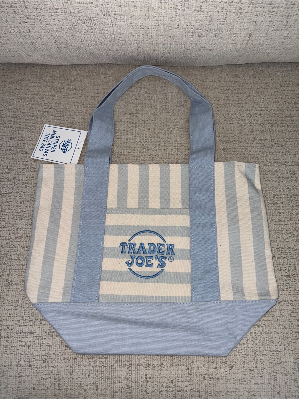 Trader Joe's Blue & Cream Striped Mini Canvas Tote Bag